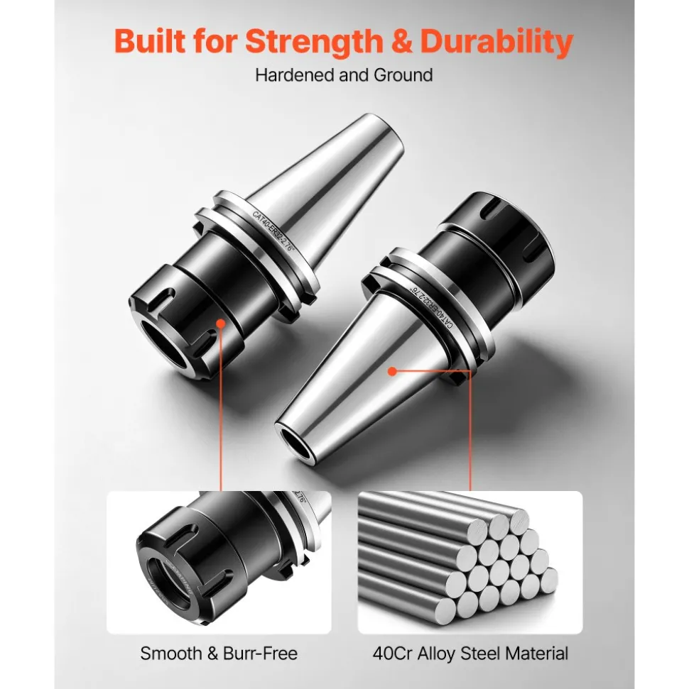 VEVOR CAT40 Collet Holder ER32 5 Piece Precision Spring Collet Chuck Set, for Milling Machine Drill Presses, 4000 RPM Max Speed, CAT40 Tool Holder Spring Collet with 0.0004" TIR, Labeled Storage Box