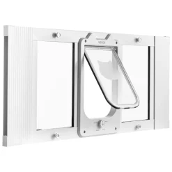 VEVOR Cat Door for Window, Adjustable to Fit Window Width 31"-36", 4 Secure Lock Modes, Aluminum Frame and High-Transparency Glass, Magnetic Closure, Weatherproof Quick-Fit Pet Door for Cats, White