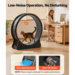 VEVOR Cat Exercise Wheel, 48 in Wooden Cat Running Wheel for Indoor Cats up to 28 lbs, Cats Treadmill with Carpeted Runway & Locking Mechanism, Quiet Kitten Sport Toys for Pets Fitness & Health, Black