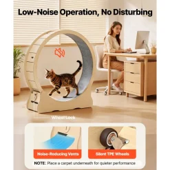 VEVOR Cat Exercise Wheel, 48 in Wooden Cat Running Wheel for Indoor Cats up to 28 lbs, Cats Treadmill with Carpeted Runway & Locking Mechanism, Quiet Roller Kitten Sport Toys for Pets Fitness & Health