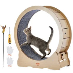 VEVOR Cat Exercise Wheel, Large Cat Treadmill Wheel for Indoor Cats, 35.8 inch Cat Running Wheel with Detachable Carpet and Cat Teaser for Running/Walking/Training, Suitable for Most Cats