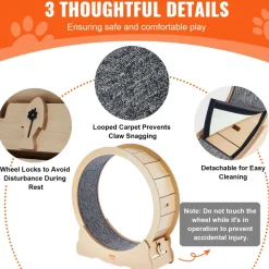 VEVOR Cat Exercise Wheel, Large Cat Treadmill Wheel for Indoor Cats, 35.8 inch Cat Running Wheel with Detachable Carpet and Cat Teaser for Running/Walking/Training, Suitable for Most Cats