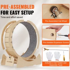 VEVOR Cat Exercise Wheel, Large Cat Treadmill Wheel for Indoor Cats, 35.8 inch Cat Running Wheel with Detachable Carpet and Cat Teaser for Running/Walking/Training, Suitable for Most Cats