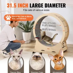VEVOR Cat Exercise Wheel, Large Cat Treadmill Wheel for Indoor Cats, 35.8 inch Cat Running Wheel with Detachable Carpet and Cat Teaser for Running/Walking/Training, Suitable for Most Cats