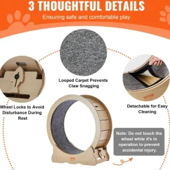 VEVOR Cat Exercise Wheel, Large Cat Treadmill Wheel for Indoor Cats, 29.5 inch Cat Running Wheel with Detachable Carpet and Cat Teaser for Running/Walking/Training, Suitable for Most Cats