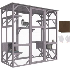 VEVOR Cat House Outdoor, 7-Tier Large Catio, Cat Enclosure with 5 Platforms, 2 Resting Boxes & Large Front Door, 71.2 x 34.6 x 66.5 inch