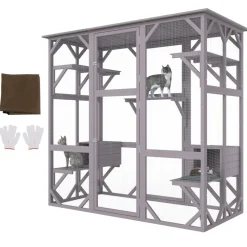 VEVOR Cat House Outdoor, 7-Tier Large Catio, Cat Enclosure with 5 Platforms, 2 Resting Boxes & Large Front Door, 71.2 x 34.6 x 66.5 inch