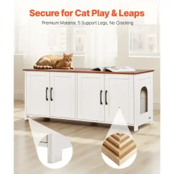 VEVOR Cat Litter Box Enclosure for Multi Cats, 47.2 in Hidden Litter Box Cabinet with 4 Doors & 2 Entries, Indoor Cat Washroom, Wooden Kitty House Furniture, Fit Most Litterboxes, Brown & White