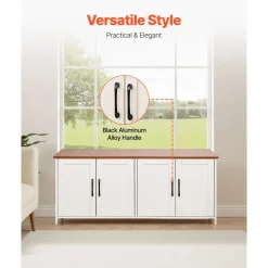 VEVOR Cat Litter Box Enclosure for Multi Cats, 47.2 in Hidden Litter Box Cabinet with 4 Doors & 2 Entries, Indoor Cat Washroom, Wooden Kitty House Furniture, Fit Most Litterboxes, Brown & White