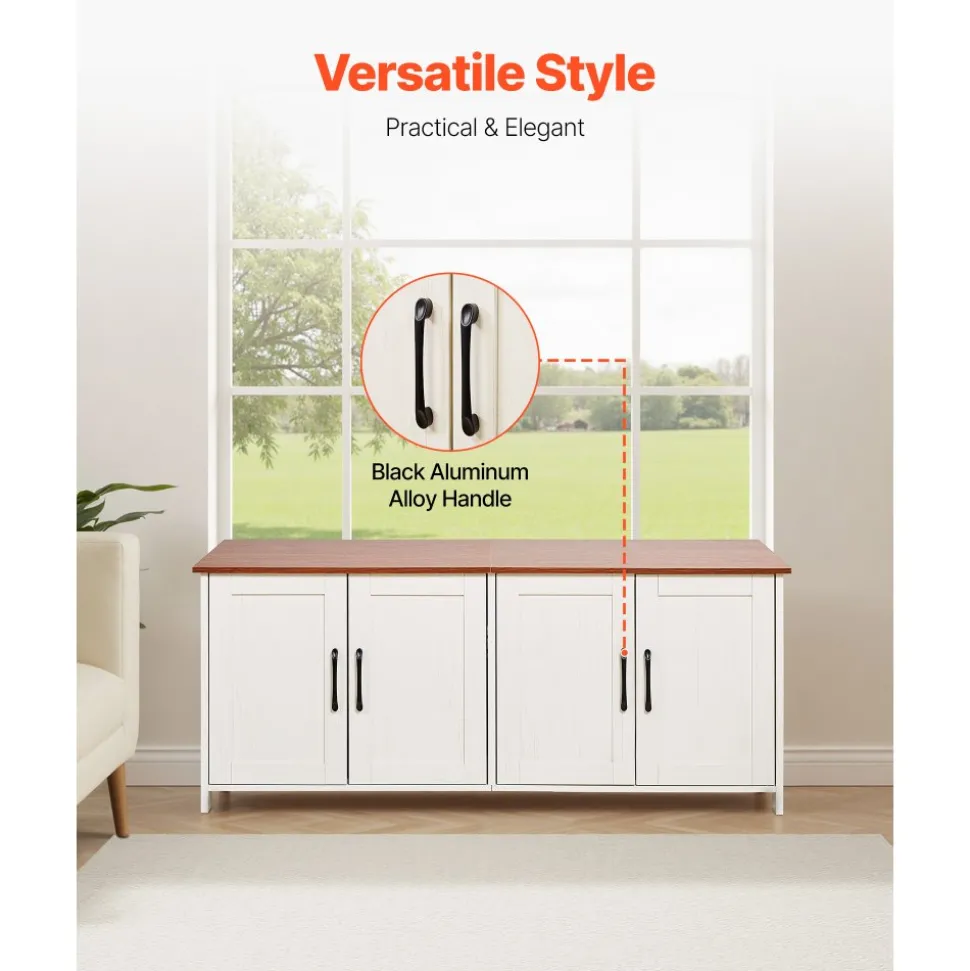 VEVOR Cat Litter Box Enclosure for Multi Cats, 47.2 in Hidden Litter Box Cabinet with 4 Doors & 2 Entries, Indoor Cat Washroom, Wooden Kitty House Furniture, Fit Most Litterboxes, Brown & White