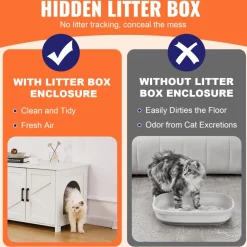 VEVOR Cat Litter Box Enclosure for 2 Cats, Litter Box Furniture Hidden with Double Rooms, Wooden Cat Box Cabinet Fit Most of Litter Box, 47.2"L x 18.5"W x 19.7"H, White
