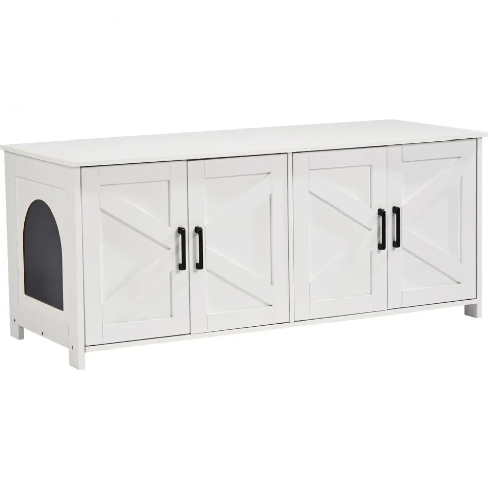 VEVOR Cat Litter Box Enclosure for 2 Cats, Litter Box Furniture Hidden with Double Rooms, Wooden Cat Box Cabinet Fit Most of Litter Box, 47.2"L x 18.5"W x 19.7"H, White
