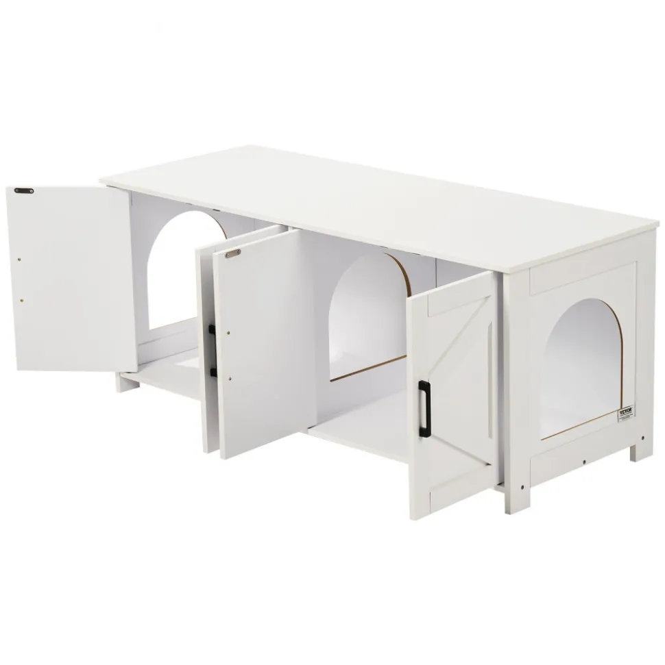 VEVOR Cat Litter Box Enclosure for 2 Cats, Litter Box Furniture Hidden with Double Rooms, Wooden Cat Box Cabinet Fit Most of Litter Box, 47.2"L x 18.5"W x 19.7"H, White