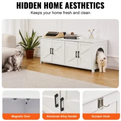VEVOR Cat Litter Box Enclosure for 2 Cats, Litter Box Furniture Hidden with Double Rooms, Wooden Cat Box Cabinet Fit Most of Litter Box, 47.2