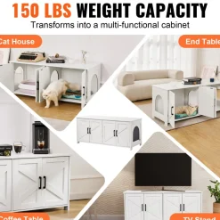 VEVOR Cat Litter Box Enclosure for 2 Cats, Litter Box Furniture Hidden with Double Rooms, Wooden Cat Box Cabinet Fit Most of Litter Box, 47.2