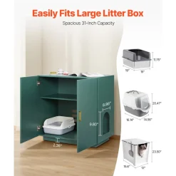 VEVOR Cat Litter Box Enclosure for Multi Cats, 47.2 in Hidden Litter Box Cabinet with 4 Doors & 2 Entries, Indoor Cat Washroom, Wooden Kitty House Furniture Side Table, Fit Most Litterboxes, Green
