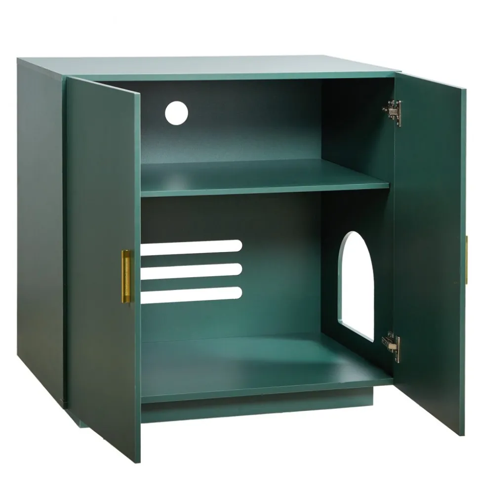 VEVOR Cat Litter Box Enclosure for Multi Cats, 47.2 in Hidden Litter Box Cabinet with 4 Doors & 2 Entries, Indoor Cat Washroom, Wooden Kitty House Furniture Side Table, Fit Most Litterboxes, Green