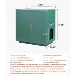 VEVOR Cat Litter Box Enclosure for Multi Cats, 47.2 in Hidden Litter Box Cabinet with 4 Doors & 2 Entries, Indoor Cat Washroom, Wooden Kitty House Furniture Side Table, Fit Most Litterboxes, Green