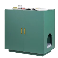VEVOR Cat Litter Box Enclosure for Multi Cats, 47.2 in Hidden Litter Box Cabinet with 4 Doors & 2 Entries, Indoor Cat Washroom, Wooden Kitty House Furniture Side Table, Fit Most Litterboxes, Green