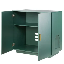 VEVOR Cat Litter Box Enclosure for Multi Cats, 47.2 in Hidden Litter Box Cabinet with 4 Doors & 2 Entries, Indoor Cat Washroom, Wooden Kitty House Furniture Side Table, Fit Most Litterboxes, Green