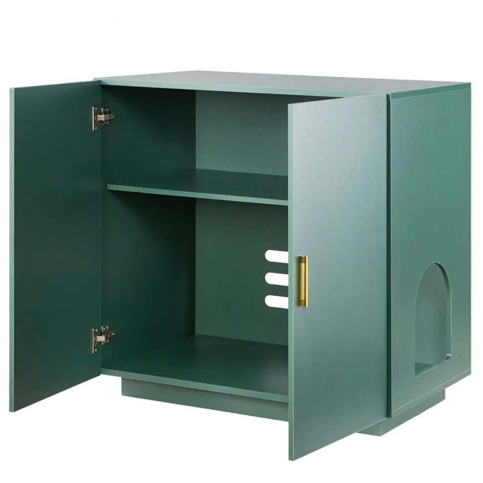 VEVOR Cat Litter Box Enclosure for Multi Cats, 47.2 in Hidden Litter Box Cabinet with 4 Doors & 2 Entries, Indoor Cat Washroom, Wooden Kitty House Furniture Side Table, Fit Most Litterboxes, Green