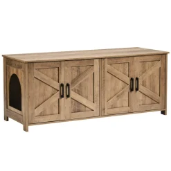 VEVOR Cat Litter Box Enclosure for 2 Cats, Litter Box Furniture Hidden with Double Rooms, Wooden Cat Box Cabinet Fit Most of Litter Box, 47.2"L x 18.5"W x 19.7"H, Greige
