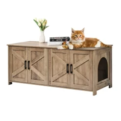 VEVOR Cat Litter Box Enclosure for 2 Cats, Litter Box Furniture Hidden with Double Rooms, Wooden Cat Box Cabinet Fit Most of Litter Box, 47.2