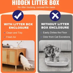 VEVOR Cat Litter Box Enclosure for 2 Cats, Litter Box Furniture Hidden with Rattan Decorated Doors, Wooden Cat Box Cabinet Fit Most of Litter Box, 47.2"L x 19.7"W x 21.7"H, Natural