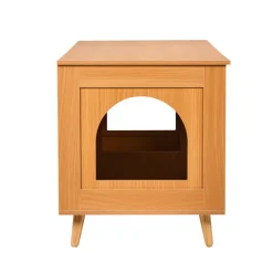 VEVOR Cat Litter Box Enclosure for 2 Cats, Litter Box Furniture Hidden with Rattan Decorated Doors, Wooden Cat Box Cabinet Fit Most of Litter Box, 47.2