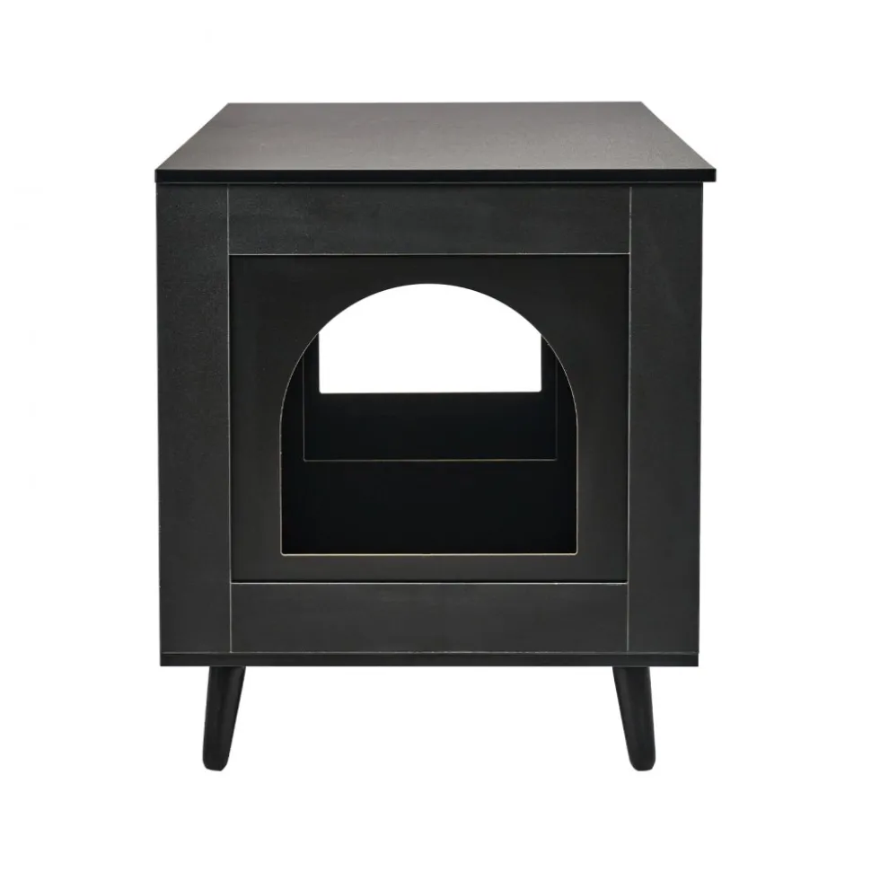 VEVOR Cat Litter Box Enclosure for 2 Cats, Litter Box Furniture Hidden with Rattan Decorated Doors, Wooden Cat Box Cabinet Fit Most of Litter Box, 47.2"L x 19.7"W x 21.7"H, Black