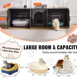 VEVOR Cat Litter Box Enclosure for 2 Cats, Litter Box Furniture Hidden with Double Rooms, Wooden Cat Box Cabinet Fit Most of Litter Box, 57.9"L x 18.3"W  x 17.9"H, Black