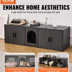 VEVOR Cat Litter Box Enclosure for 2 Cats, Litter Box Furniture Hidden with Double Rooms, Wooden Cat Box Cabinet Fit Most of Litter Box, 57.9