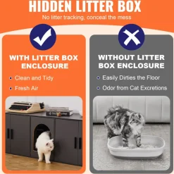 VEVOR Cat Litter Box Enclosure for 2 Cats, Litter Box Furniture Hidden with Double Rooms, Wooden Cat Box Cabinet Fit Most of Litter Box, 57.9
