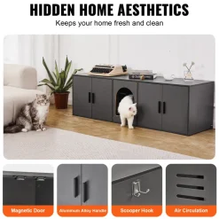 VEVOR Cat Litter Box Enclosure for 2 Cats, Litter Box Furniture Hidden with Double Rooms, Wooden Cat Box Cabinet Fit Most of Litter Box, 57.9