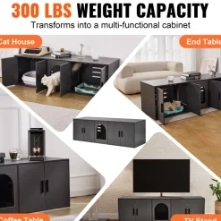 VEVOR Cat Litter Box Enclosure for 2 Cats, Litter Box Furniture Hidden with Double Rooms, Wooden Cat Box Cabinet Fit Most of Litter Box, 57.9