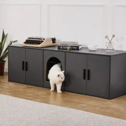 VEVOR Cat Litter Box Enclosure for 2 Cats, Litter Box Furniture Hidden with Double Rooms, Wooden Cat Box Cabinet Fit Most of Litter Box, 57.9
