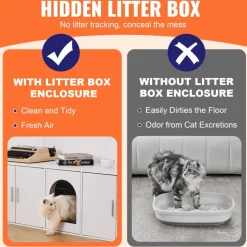 VEVOR Cat Litter Box Enclosure for 2 Cats, Litter Box Furniture Hidden with Double Rooms, Wooden Cat Box Cabinet Fit Most of Litter Box, 57.9"L x 18.3"W  x 17.9"H, White