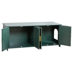 VEVOR Cat Litter Box Enclosure for Multi Cats, 47.2 in Hidden Litter Box Cabinet with 4 Rattan Doors & 2 Entries, Indoor Cat Washroom, Wooden Kitty House Furniture, Fit Most Litterboxes, Green
