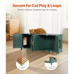 VEVOR Cat Litter Box Enclosure for Multi Cats, 47.2 in Hidden Litter Box Cabinet with 4 Rattan Doors & 2 Entries, Indoor Cat Washroom, Wooden Kitty House Furniture, Fit Most Litterboxes, Green