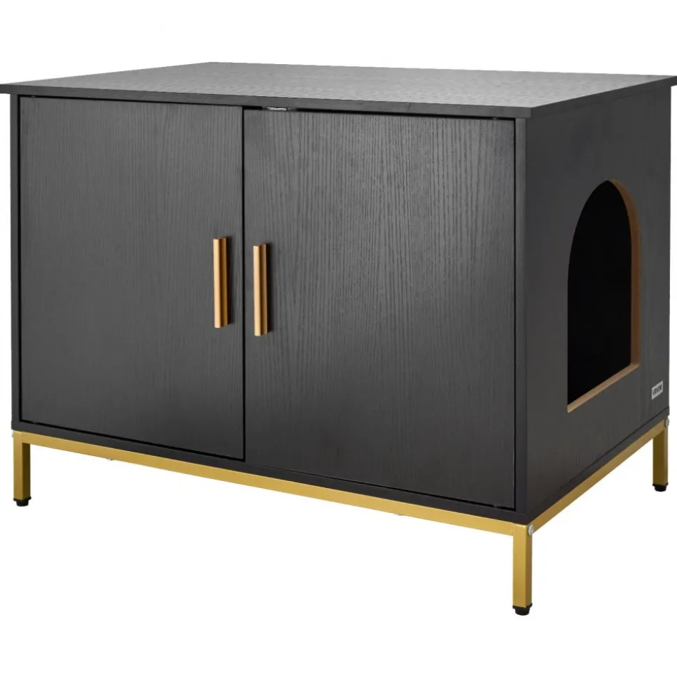 VEVOR Cat Litter Box Enclosure Furniture, 27.6 in Hidden Litter Box Cabinet with Metal Legs & Handle, Modern Style Cat Washroom House End Table, Fit Most of Litterbox, for Bedroom Living Room