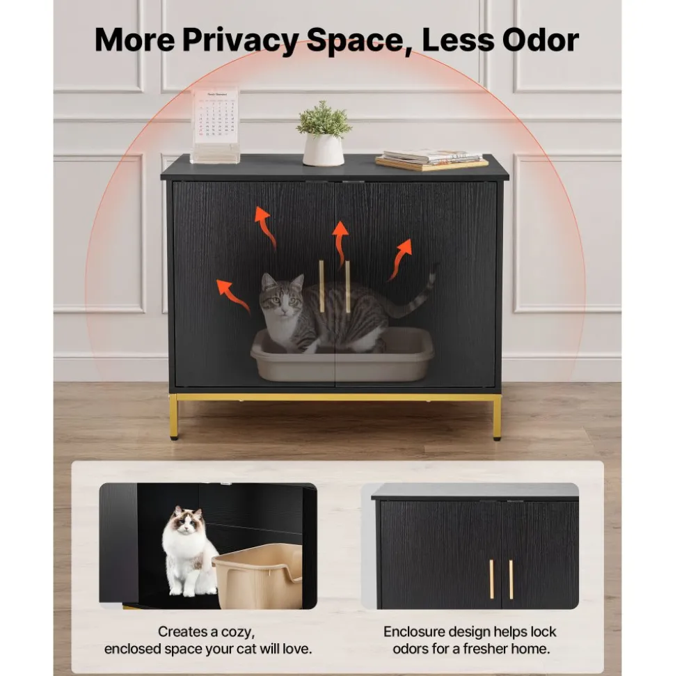 VEVOR Cat Litter Box Enclosure Furniture, 27.6 in Hidden Litter Box Cabinet with Metal Legs & Handle, Modern Style Cat Washroom House End Table, Fit Most of Litterbox, for Bedroom Living Room