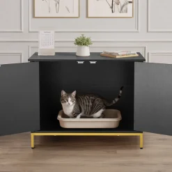 VEVOR Cat Litter Box Enclosure Furniture, 27.6 in Hidden Litter Box Cabinet with Metal Legs & Handle, Modern Style Cat Washroom House End Table, Fit Most of Litterbox, for Bedroom Living Room