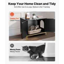 VEVOR Cat Litter Box Enclosure Furniture, 27.6 in Hidden Litter Box Cabinet with Metal Legs & Handle, Modern Style Cat Washroom House End Table, Fit Most of Litterbox, for Bedroom Living Room