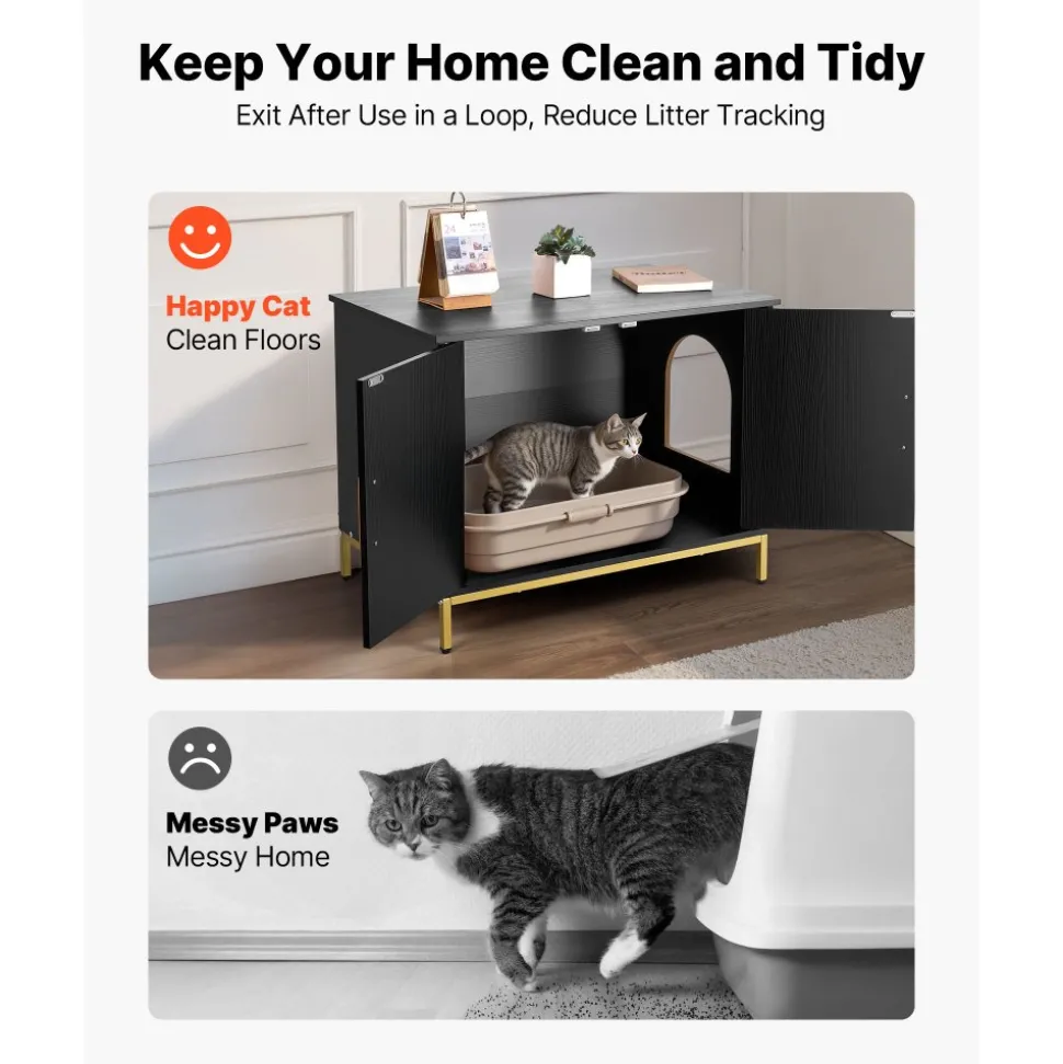 VEVOR Cat Litter Box Enclosure Furniture, 27.6 in Hidden Litter Box Cabinet with Metal Legs & Handle, Modern Style Cat Washroom House End Table, Fit Most of Litterbox, for Bedroom Living Room