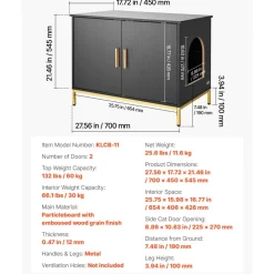 VEVOR Cat Litter Box Enclosure Furniture, 27.6 in Hidden Litter Box Cabinet with Metal Legs & Handle, Modern Style Cat Washroom House End Table, Fit Most of Litterbox, for Bedroom Living Room