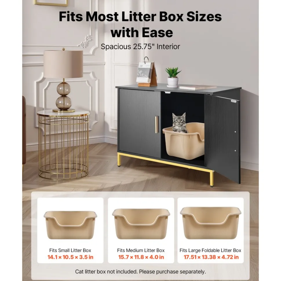 VEVOR Cat Litter Box Enclosure Furniture, 27.6 in Hidden Litter Box Cabinet with Metal Legs & Handle, Modern Style Cat Washroom House End Table, Fit Most of Litterbox, for Bedroom Living Room