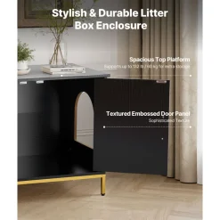 VEVOR Cat Litter Box Enclosure Furniture, 27.6 in Hidden Litter Box Cabinet with Metal Legs & Handle, Modern Style Cat Washroom House End Table, Fit Most of Litterbox, for Bedroom Living Room