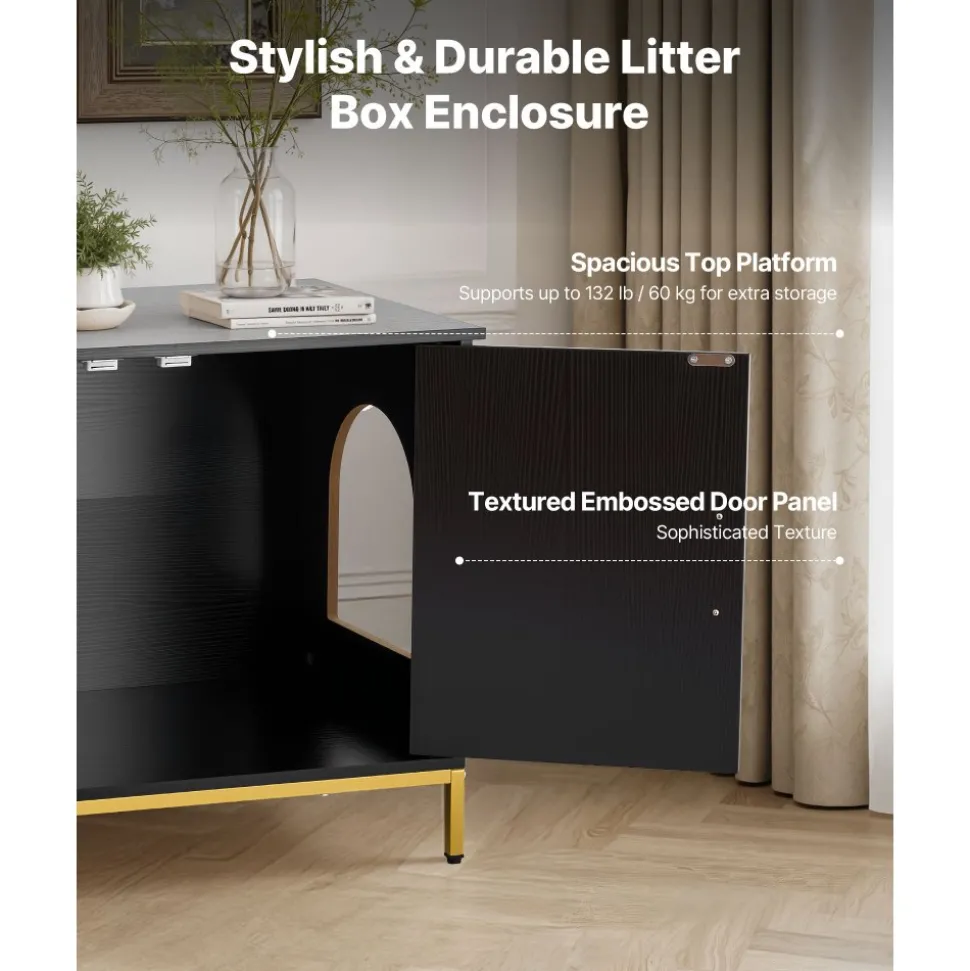 VEVOR Cat Litter Box Enclosure Furniture, 27.6 in Hidden Litter Box Cabinet with Metal Legs & Handle, Modern Style Cat Washroom House End Table, Fit Most of Litterbox, for Bedroom Living Room