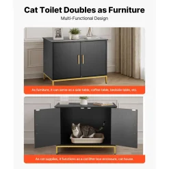 VEVOR Cat Litter Box Enclosure Furniture, 27.6 in Hidden Litter Box Cabinet with Metal Legs & Handle, Modern Style Cat Washroom House End Table, Fit Most of Litterbox, for Bedroom Living Room