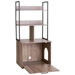 VEVOR Cat Litter Box Enclosure Furniture, 23.6 in Hidden Litter Box Cabinet with Storage Shelves, Modern Style, Waterproof Cat Washroom Side Table Cat House, Fit Most of Litterbox, for Living Room